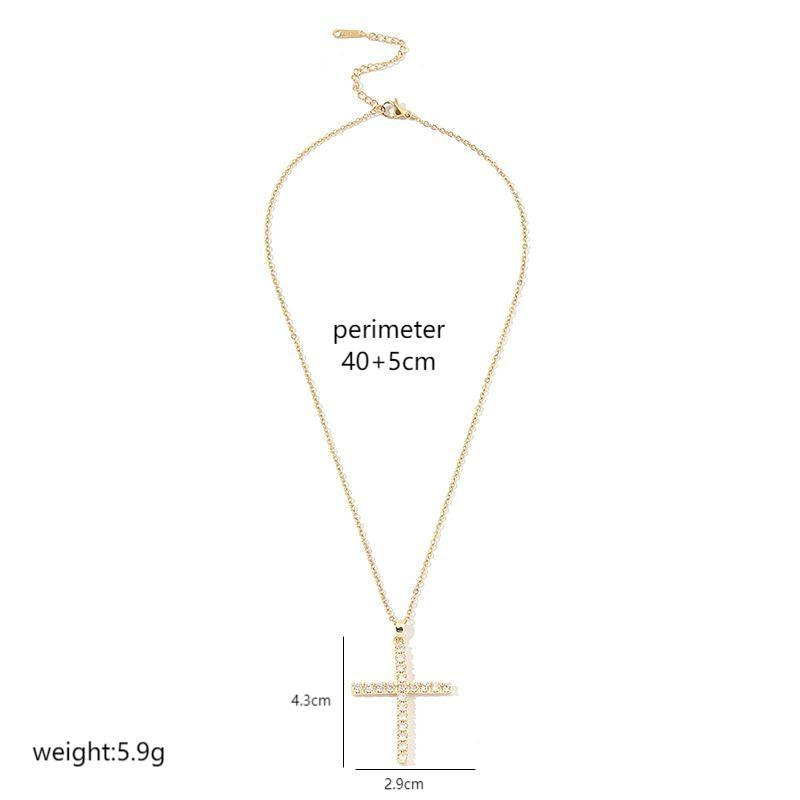 Wholesale Luxurious Cross Stainless Steel Plating Inlay 18k Gold Plated White Gold Plated Zircon Pendant Necklace