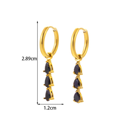 1 Pair Vintage Style French Style Simple Style Geometric Tassel Flower Plating Inlay Stainless Steel Zircon 18k Gold Plated Drop Earrings