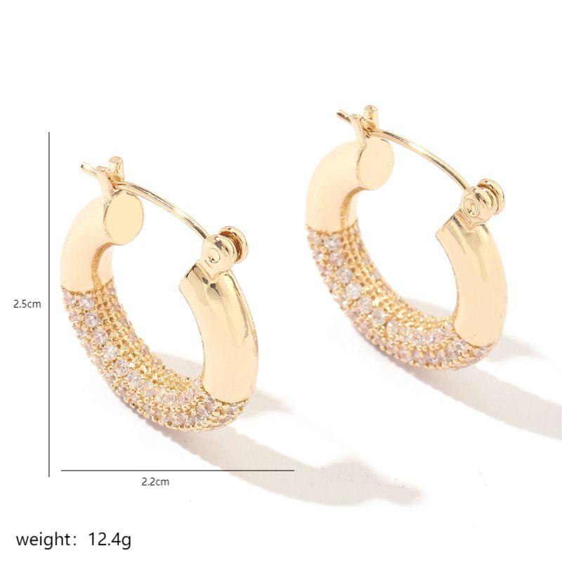 1 Pair Luxurious C Shape Polishing Plating Inlay Copper Zircon 18k Gold Plated White Gold Plated Ear Studs