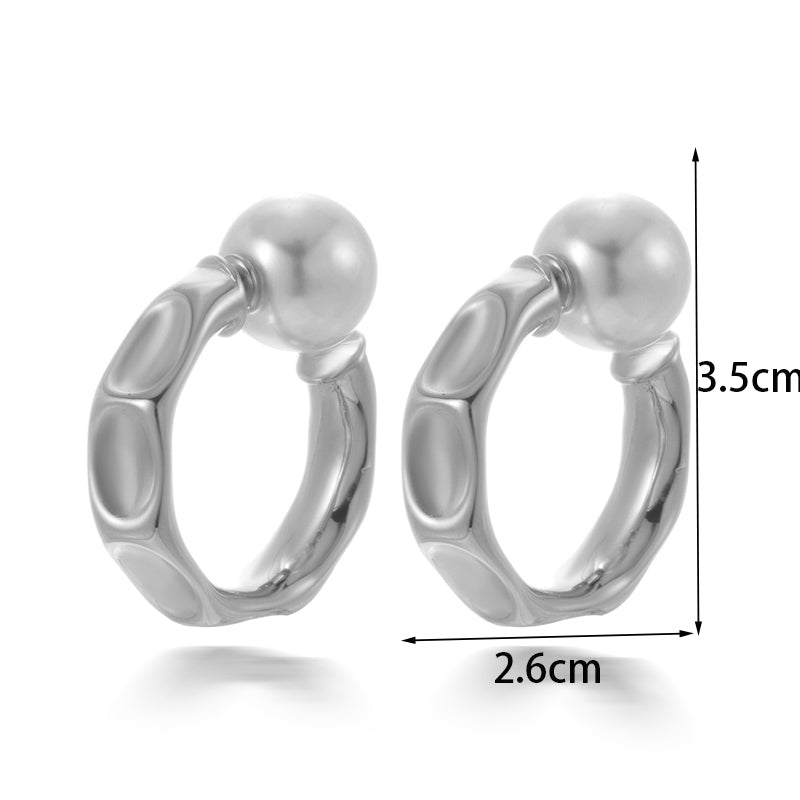 1 Pair French Style Simple Style Korean Style Geometric Round Pearl Plating Stainless Steel 18k Gold Plated Earrings