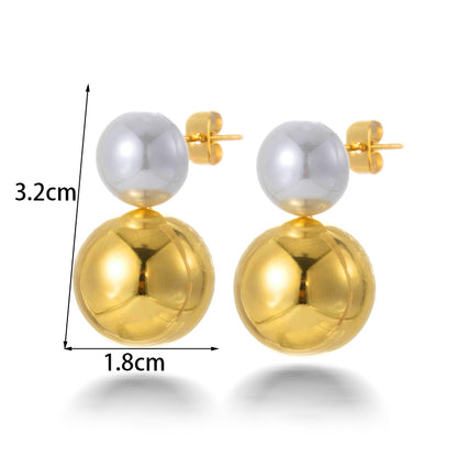 1 Pair French Style Simple Style Korean Style Geometric Round Pearl Plating Stainless Steel 18k Gold Plated Earrings