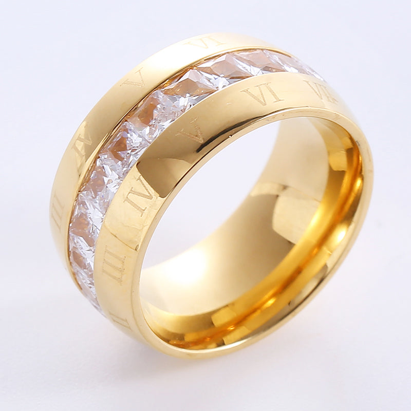 Elegant Romantic Solid Color Stainless Steel Plating Inlay Rhinestones 18k Gold Plated Rings