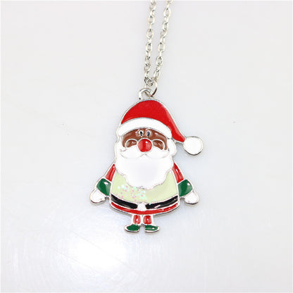 Cute Christmas Tree Sock Snowman Alloy Christmas Women's Pendant Necklace