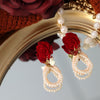 1 Pair Sweet Flower Artificial Crystal Artificial Pearl Copper Drop Earrings