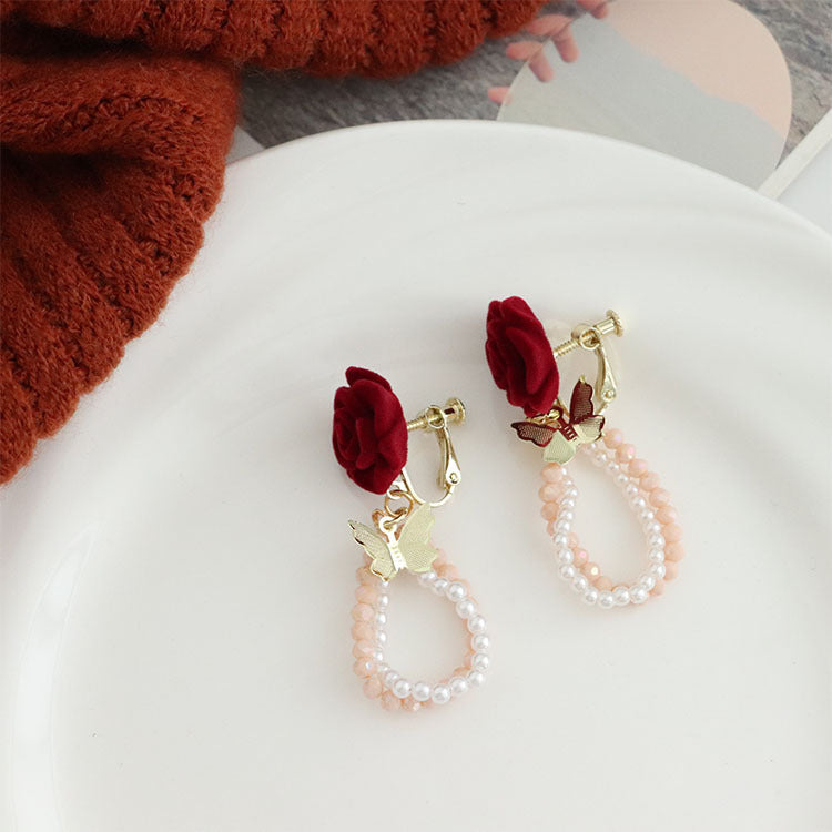 1 Pair Sweet Flower Artificial Crystal Artificial Pearl Copper Drop Earrings