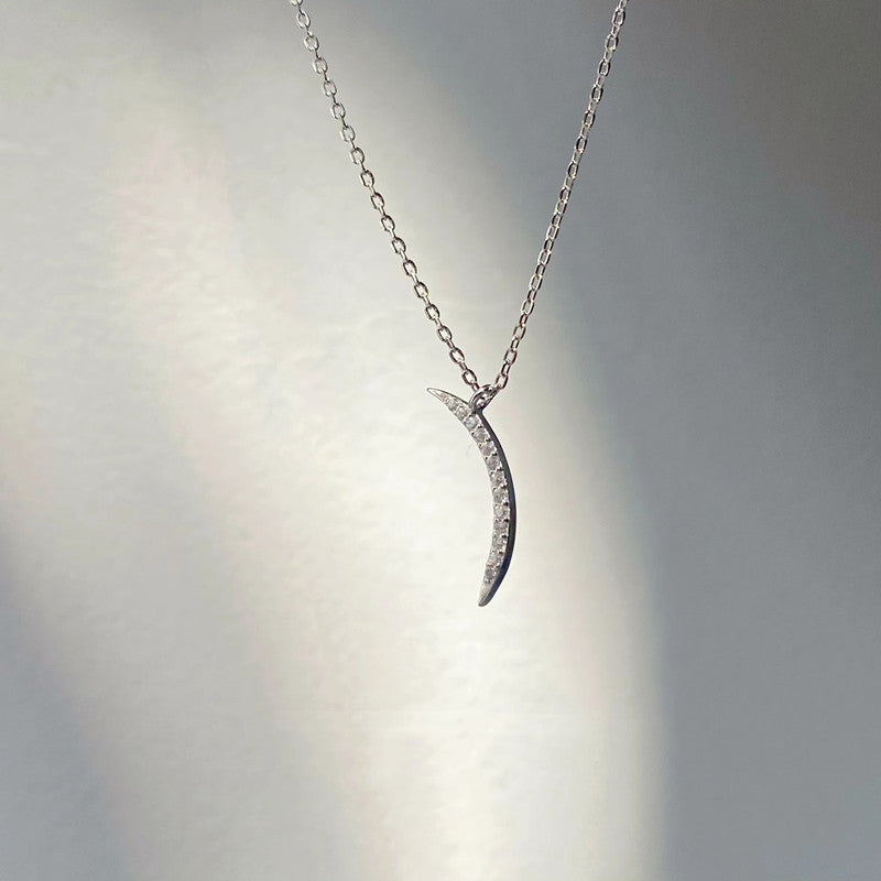 Simple Style Moon Sterling Silver Pendant Necklace