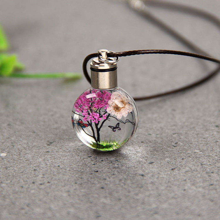 Vintage Style Flower Glass Unisex Pendant Necklace