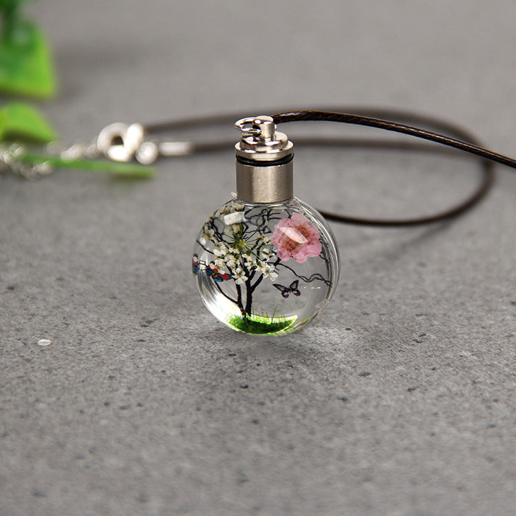 Vintage Style Flower Glass Unisex Pendant Necklace