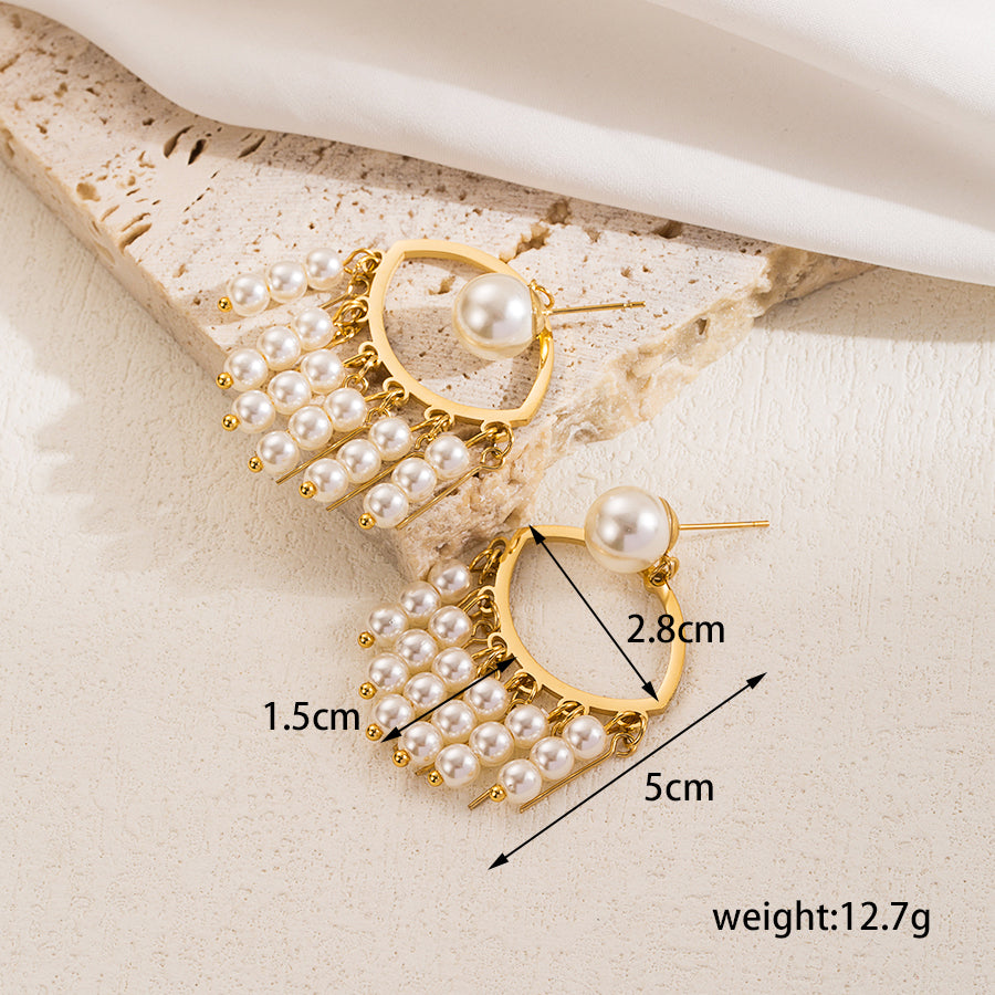 1 Pair Simple Style Heart Shape Plating Inlay Stainless Steel Artificial Pearls 18k Gold Plated Drop Earrings