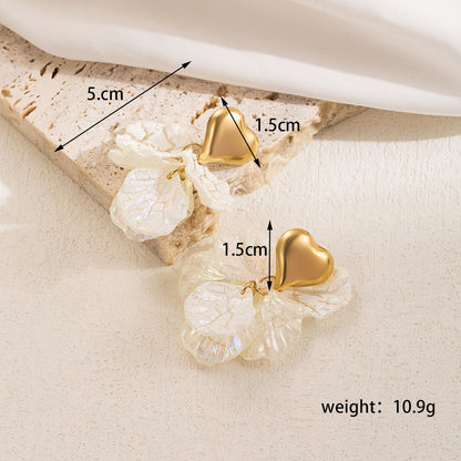 1 Pair Simple Style Heart Shape Plating Inlay Stainless Steel Artificial Pearls 18k Gold Plated Drop Earrings
