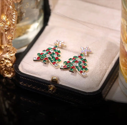 1 Pair Elegant Christmas Tree Plating Copper Ear Studs