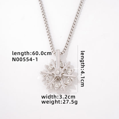 Simple Style Snowflake Stainless Steel Alloy Titanium Steel Plating Inlay Zircon Silver Plated Necklace Pendant