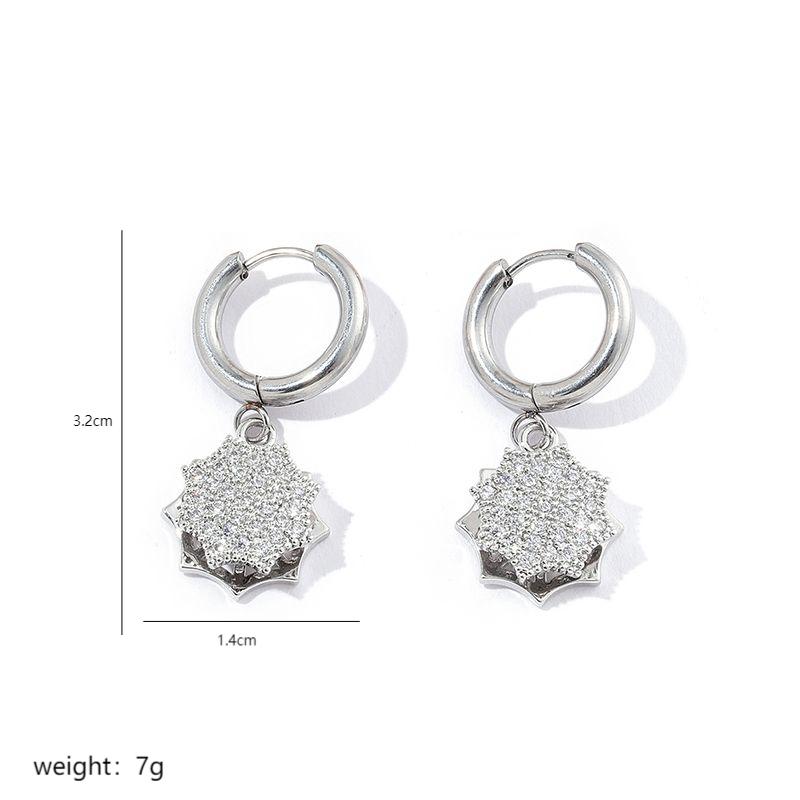 1 Pair Simple Style Sun Polishing Plating Inlay Stainless Steel Zircon 18K Gold Plated Drop Earrings