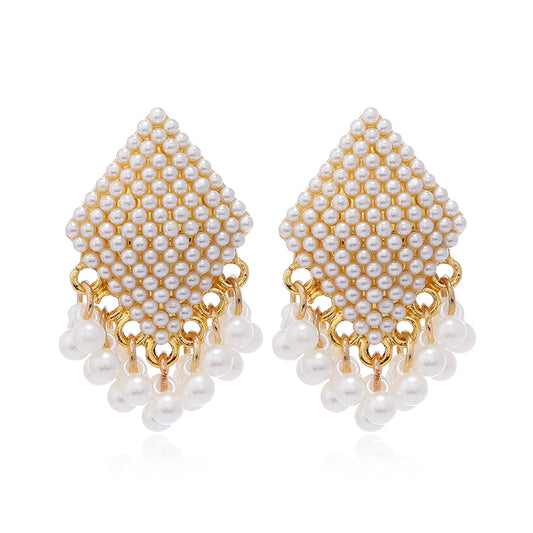 1 Pair Elegant Simple Style Geometric Inlay Alloy Pearl Gold Plated Drop Earrings