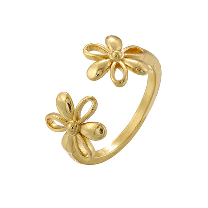 Casual Simple Style Classic Style Heart Shape Petal Snake Copper Plating Hollow Out Inlay Artificial Pearls Zircon 18k Gold Plated Open Rings