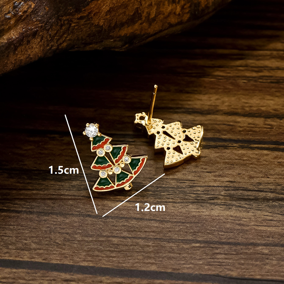Wholesale Jewelry Cute Sweet Christmas Tree Moon Bow Knot Copper Alloy Zircon 18k Gold Plated Enamel Plating Inlay Ear Studs