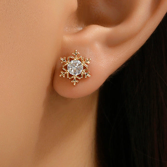 1 Pair Vintage Style Snowflake Plating Inlay Copper Alloy Zircon 18k Gold Plated Ear Studs