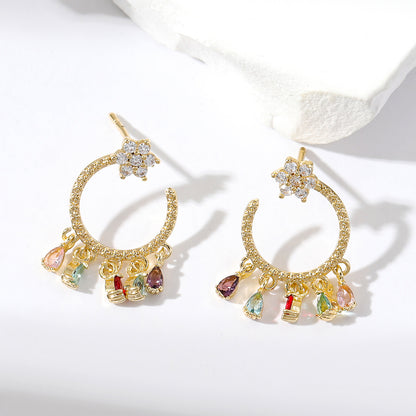 1 Pair Simple Style Water Droplets Plating Inlay Copper Zircon Gold Plated Earrings