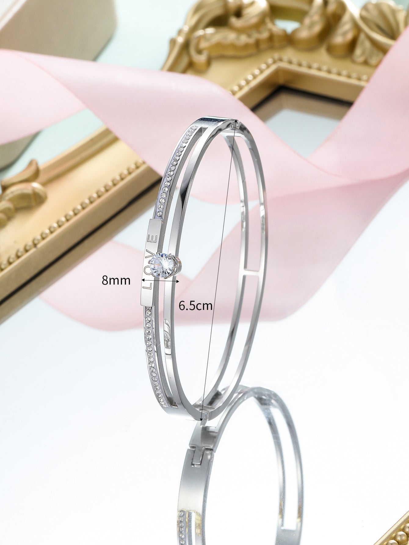 Wholesale Simple Style Letter Stainless Steel Plating Inlay Zircon Bangle