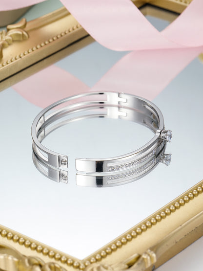 Wholesale Simple Style Letter Stainless Steel Plating Inlay Zircon Bangle