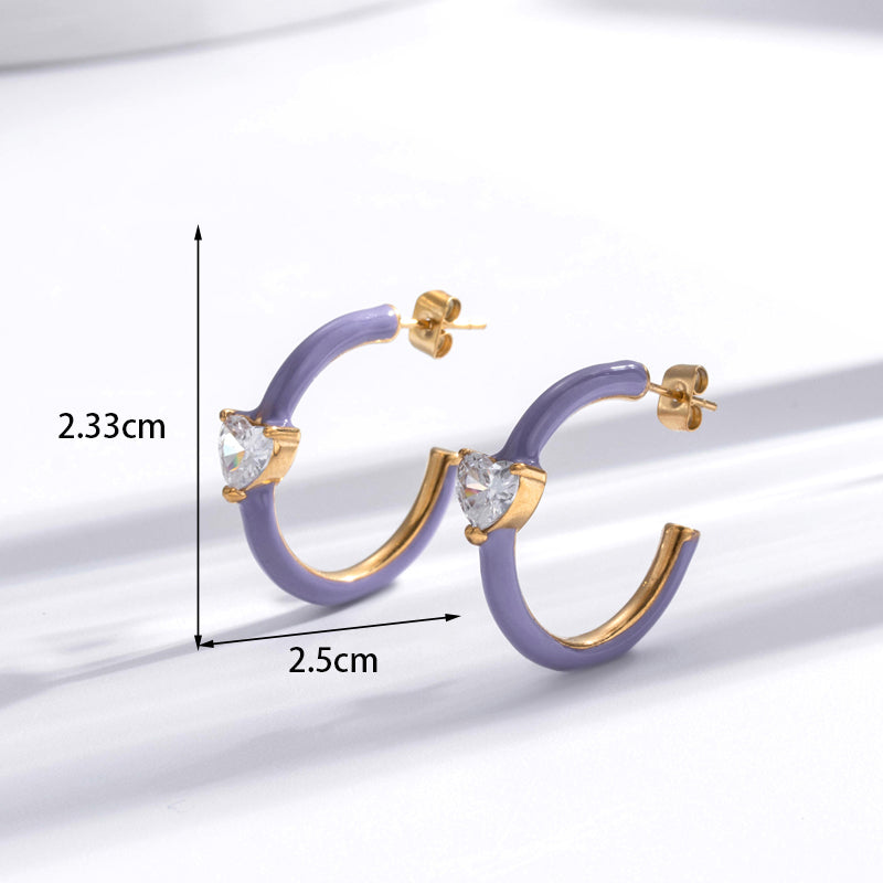 1 Pair Vintage Style French Style Simple Style C Shape Plating Inlay Stainless Steel Zircon 18k Gold Plated Hoop Earrings