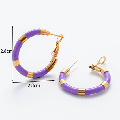 1 Pair Vintage Style French Style Simple Style C Shape Plating Inlay Stainless Steel Zircon 18k Gold Plated Hoop Earrings