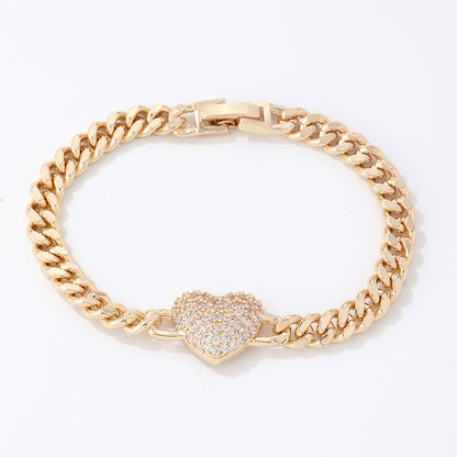 Ig Style Simple Style Heart Shape Copper White Gold Plated Gold Plated Zircon Bracelets In Bulk