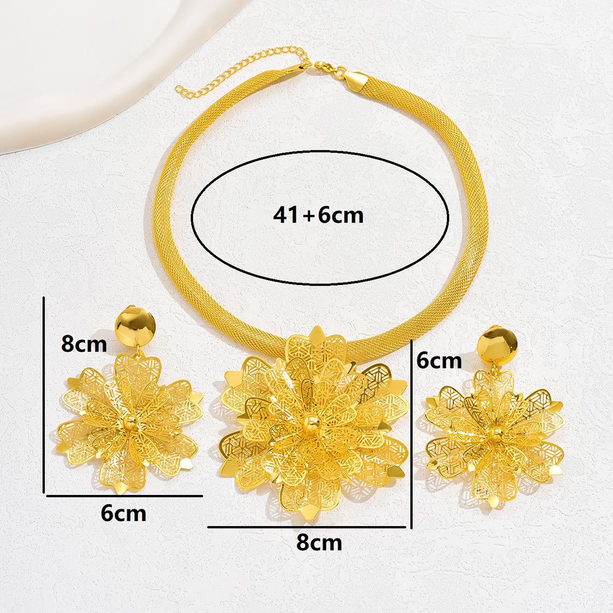 Elegant Bridal Flower Iron Plating Hollow Out 18k Gold Plated Women's Jewelry Set