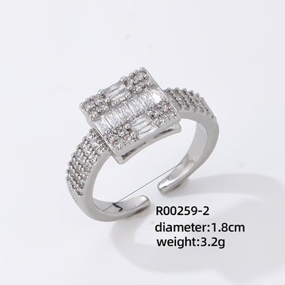 Glam Luxurious Simple Style Square Copper Plating Inlay Zircon White Gold Plated Gold Plated Rings