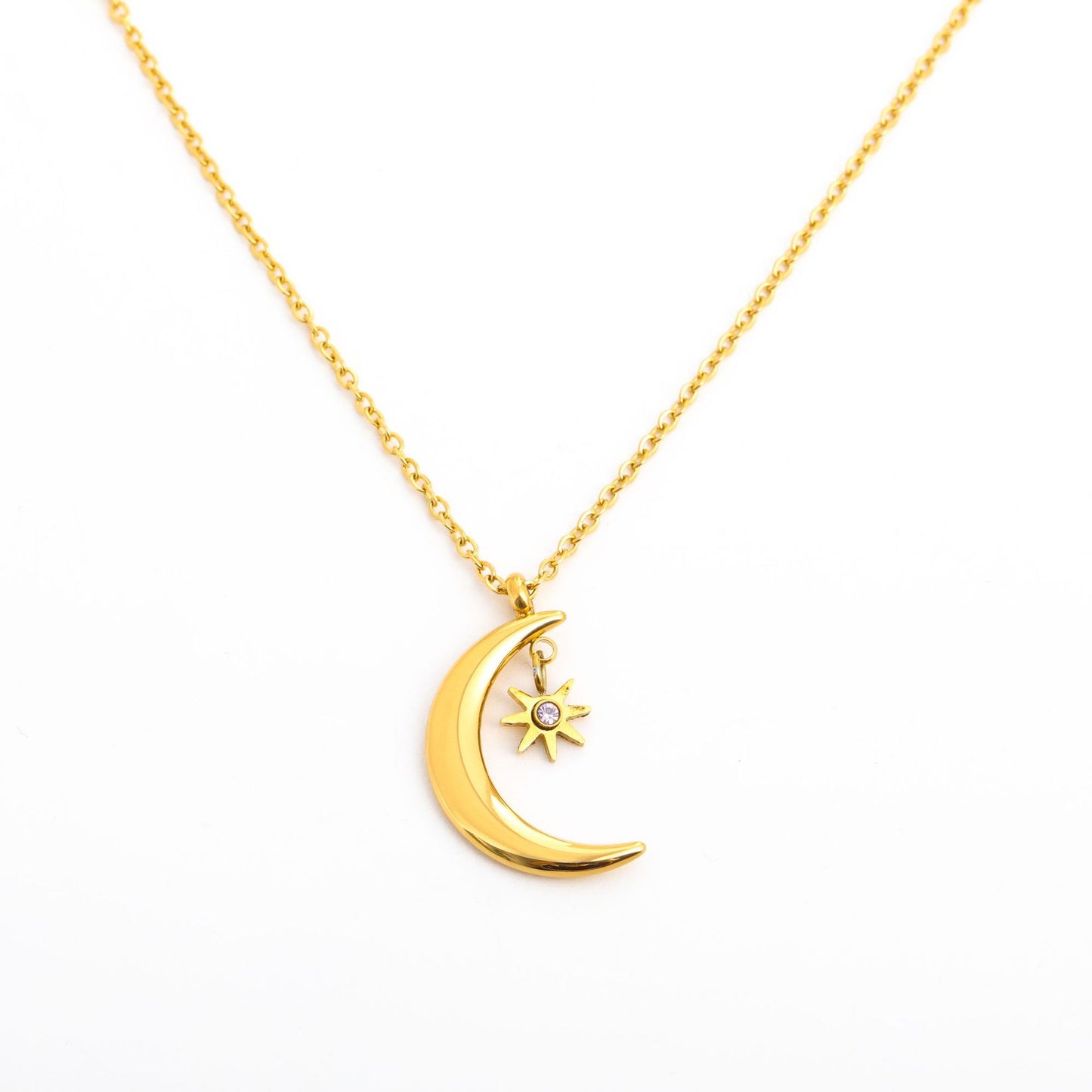 Vintage Style Classic Style Sun Moon Titanium Steel Plating Inlay Birthstone Gold Plated Pendant Necklace