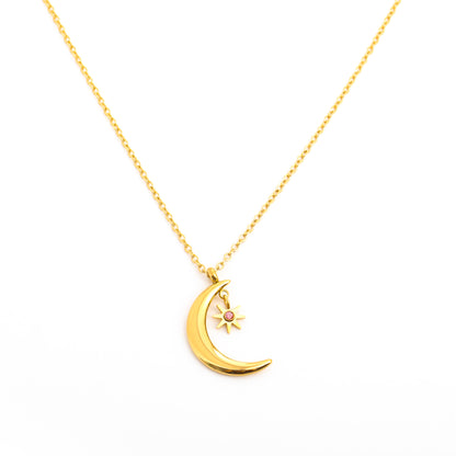 Vintage Style Classic Style Sun Moon Titanium Steel Plating Inlay Birthstone Gold Plated Pendant Necklace