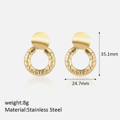 1 Pair Elegant Retro Geometric Plating Stainless Steel 18k Gold Plated Ear Studs