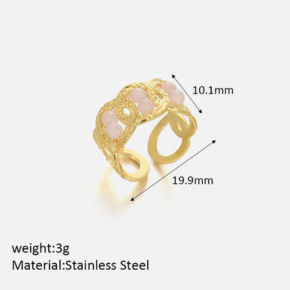 Simple Style Geometric Stainless Steel Plating Inlay Artificial Gemstones 18k Gold Plated Open Rings