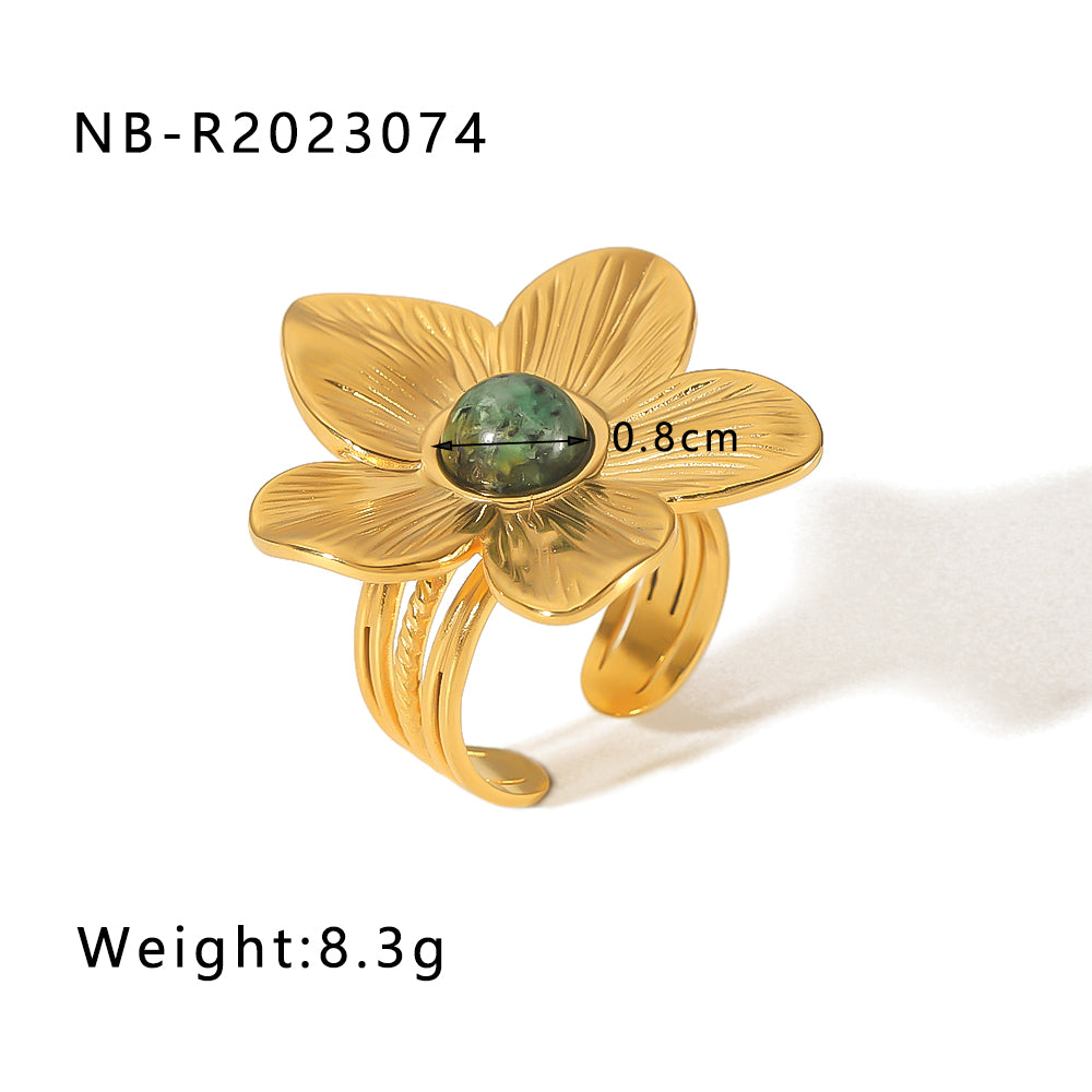 Vintage Style Simple Style Classic Style Flower Butterfly Stainless Steel Plating Inlay Natural Stone 18k Gold Plated Open Rings