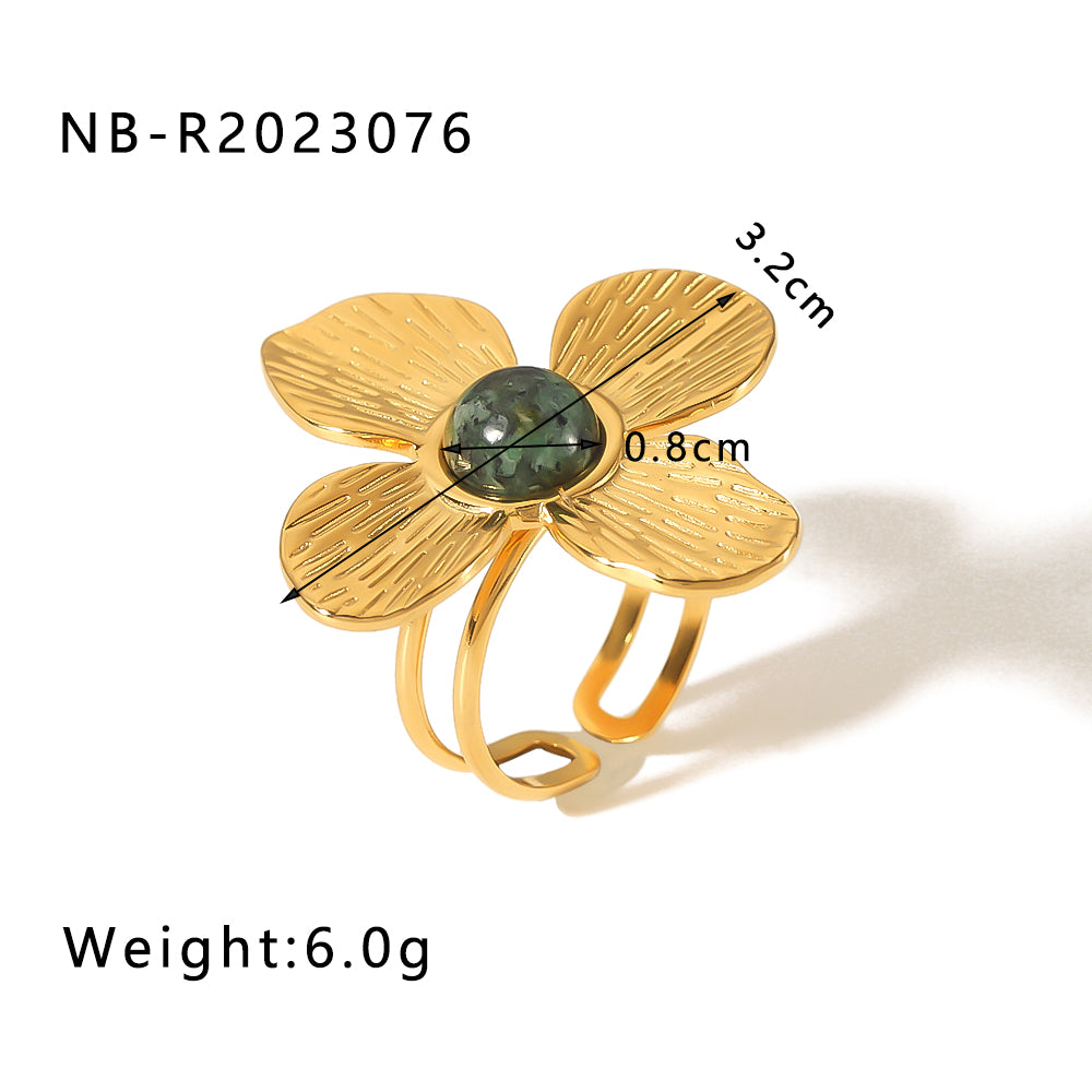 Vintage Style Simple Style Classic Style Flower Butterfly Stainless Steel Plating Inlay Natural Stone 18k Gold Plated Open Rings