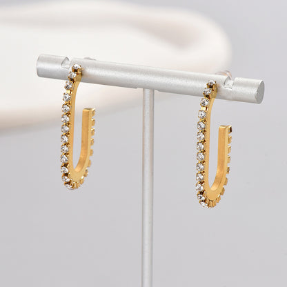 1 Pair Elegant Solid Color Plating Inlay Titanium Steel Artificial Diamond 18k Gold Plated Gold Plated Ear Studs