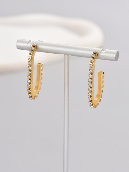 1 Pair Elegant Solid Color Plating Inlay Titanium Steel Artificial Diamond 18k Gold Plated Gold Plated Ear Studs