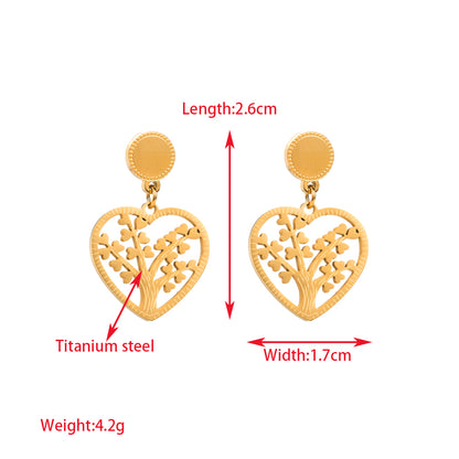 1 Pair Elegant Luxurious Cactus Leaf Heart Shape Hollow Out Inlay Titanium Steel Pearl Gold Plated Drop Earrings