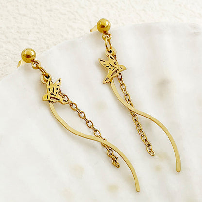 1 Pair Elegant Tortoise Wings Fish Tassel Plating Stainless Steel Gold Plated Drop Earrings