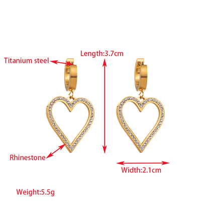 1 Pair Casual Streetwear Round Heart Shape Butterfly Hollow Out Inlay Titanium Steel Rhinestones Gold Plated Drop Earrings