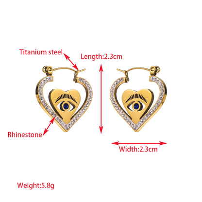 1 Pair Casual Streetwear Round Heart Shape Butterfly Hollow Out Inlay Titanium Steel Rhinestones Gold Plated Drop Earrings