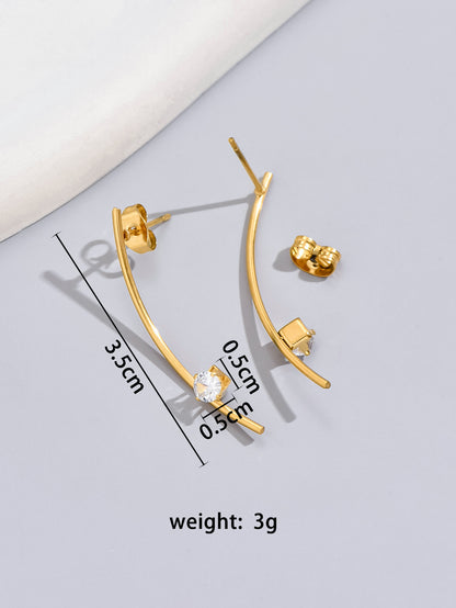 1 Pair Simple Style Solid Color Inlay Stainless Steel Titanium Steel Artificial Rhinestones 18k Gold Plated Ear Studs Cartilage Earrings