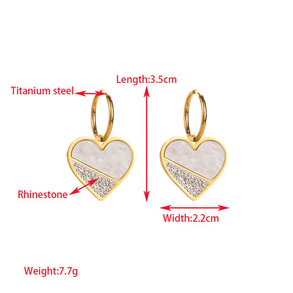 1 Pair Elegant Lady Round Square Heart Shape Inlay Titanium Steel Rhinestones Gold Plated Drop Earrings