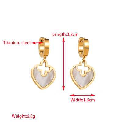 1 Pair Elegant Lady Round Square Heart Shape Inlay Titanium Steel Rhinestones Gold Plated Drop Earrings