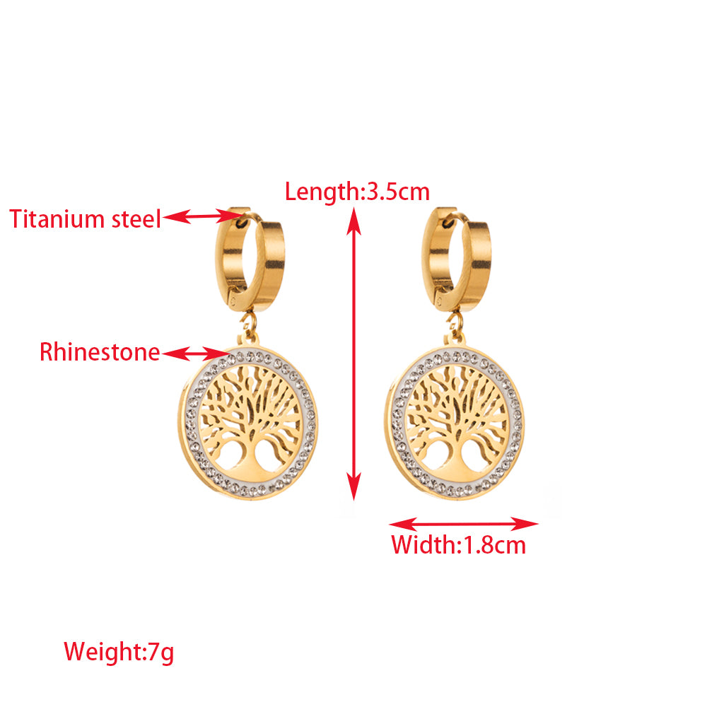 1 Pair Elegant Lady Round Square Heart Shape Inlay Titanium Steel Rhinestones Gold Plated Drop Earrings