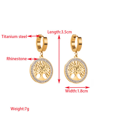 1 Pair Elegant Lady Round Square Heart Shape Inlay Titanium Steel Rhinestones Gold Plated Drop Earrings