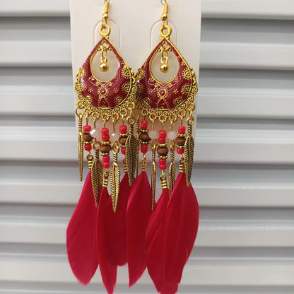 1 Pair Retro Feather Alloy Plating Women's Drop Earrings