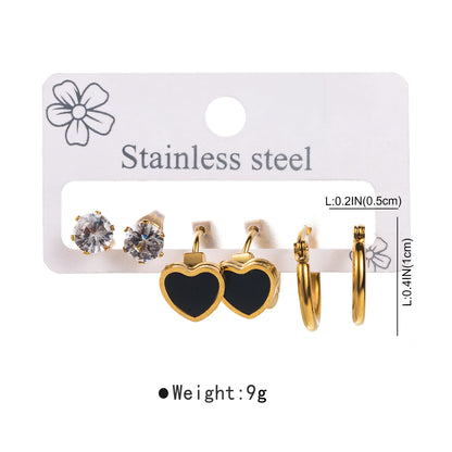 1 Set French Style Modern Style Simple Style Heart Shape Inlay Stainless Steel Zircon Earrings