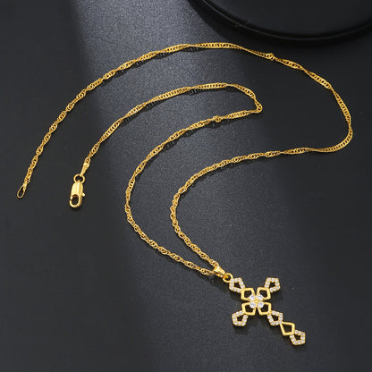 Elegant Streetwear Cross Stainless Steel Copper 18k Gold Plated Zircon Pendant Necklace In Bulk