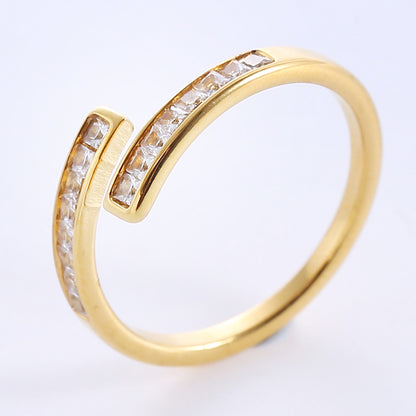 Simple Style Geometric Stainless Steel Plating Inlay Zircon 18k Gold Plated Rose Gold Plated Rings